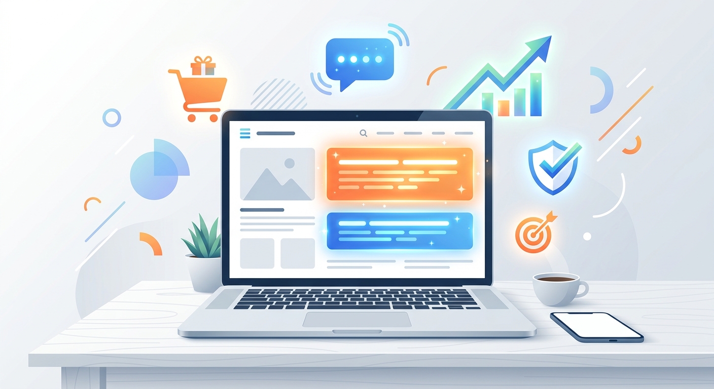 Ilustração de copywriting para sites com elementos de conversão e design digital